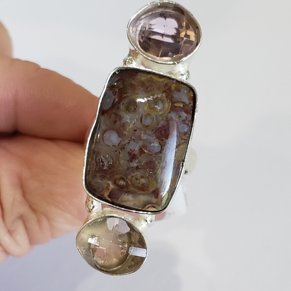 Handmade Red Jasper Pink Topaz 925 Unique Ring